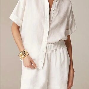 J. Crew White Linen Button-Up Top